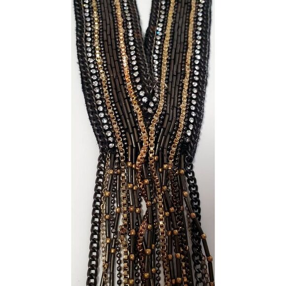 Chico's Miesha Necklace Fringe Bead Silver Gold Beads Collar Statement Y Pendant - Picture 9 of 11